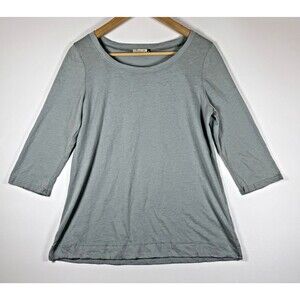 Chalet Shirt Womens Medium Light Blue 3/4 Sleeve Made in USA Casual Top Rayon